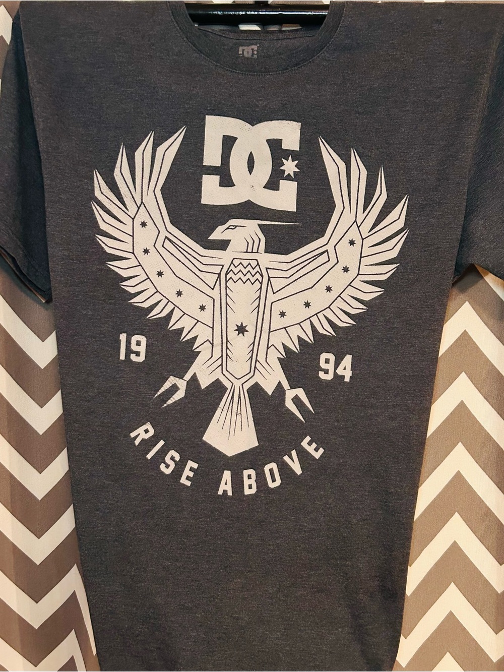 DC Charcoal Short-Sleeve Tee with White Eagle Graphic
